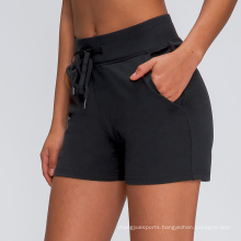 High Quality Drawstring Shorts Widen Waistband Women Athletic Workout Running Shorts With Pockets